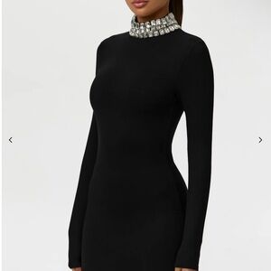 Naked Wardrobe Black Mini Dress with Silver Embellishments